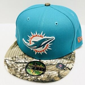 New Era Miami Dolphins 2-Tone Camo 59FIFTY Fitted Hat Cap 7‎ 1/8 Turquoise NFL